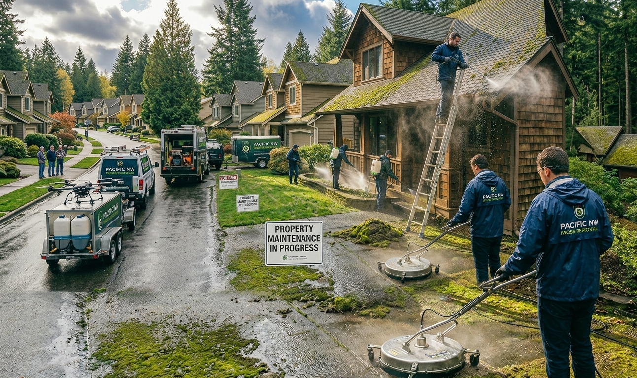 Washington property moss treatment and pressure washing for single-family rental homes