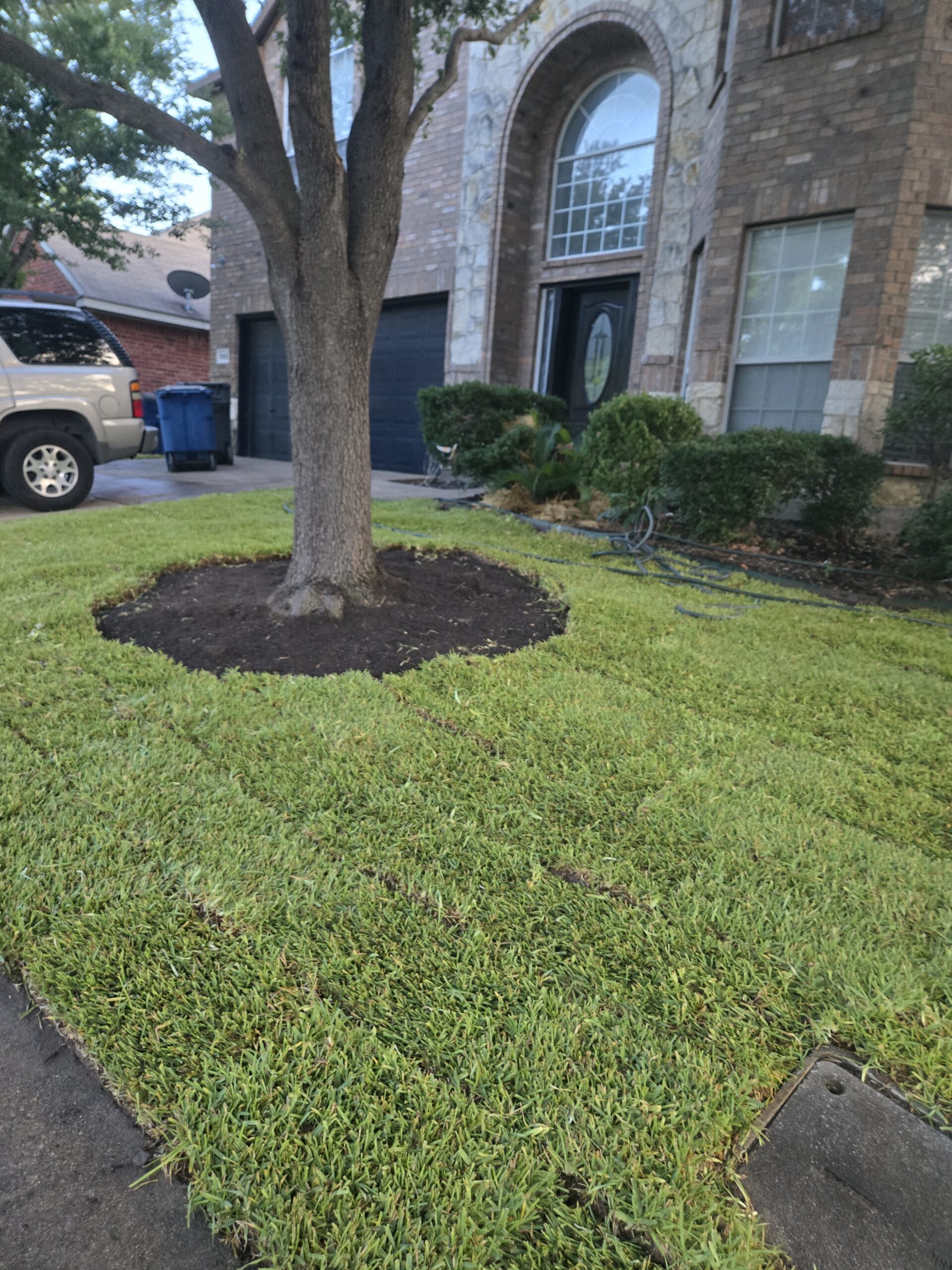 Caliche and limestone rock in an Austin, TX yard before sod installation