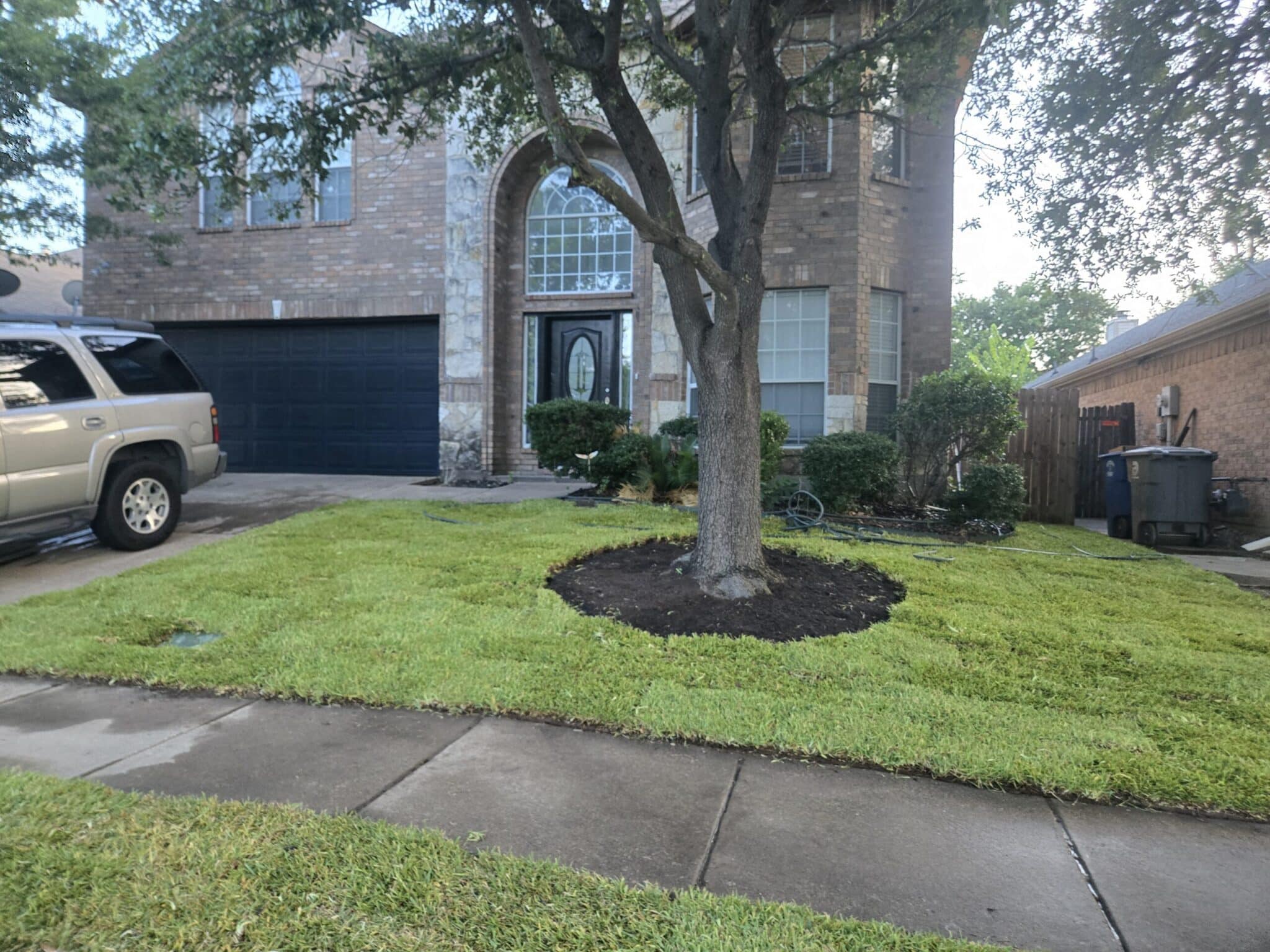 Shaded, tree-covered Atlanta, GA yard suited to a fescue-Zoysia blend instead of Bermuda