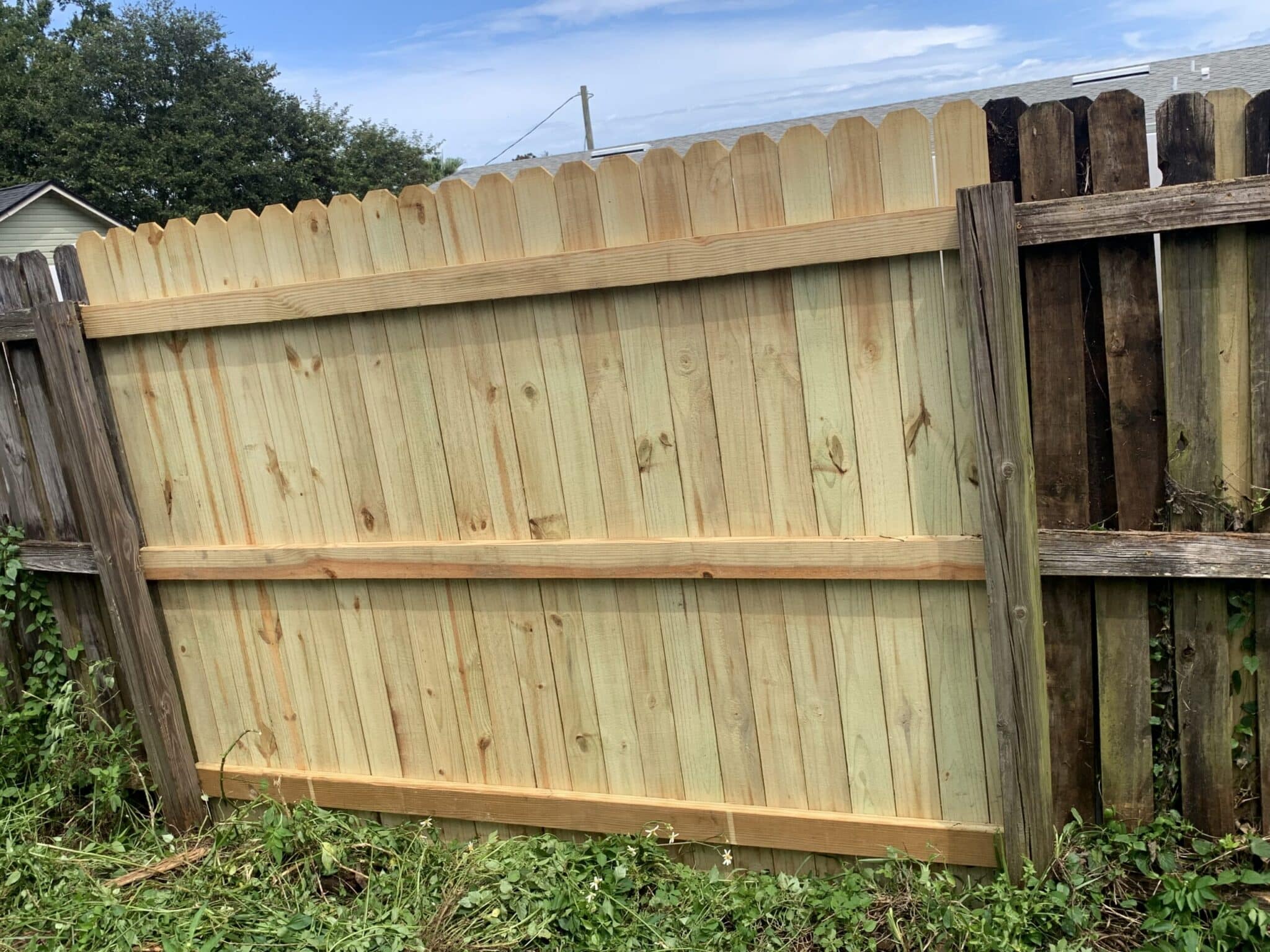 Exterior wall and patio repair completed as part of San Tan Valley, AZ fence and deck repair work